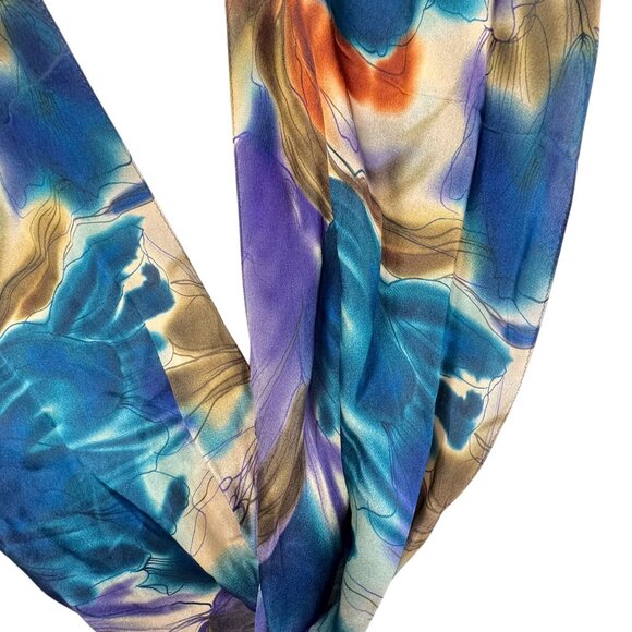 Vtg Harvé Benard Floral Silk Scarf Blue Orange Watercolor Designer Vibrant Art - Picture 3 of 9